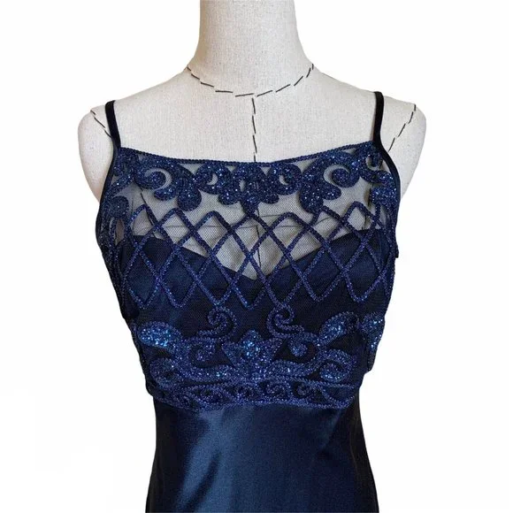BLONDIE and ME Evening Dress Prom Formal Party Sparkle Blue Glitter 90s Y2k - Picture 1 of 11